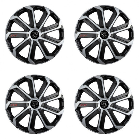 Puklice pre Peugeot (nové logo) 14 Evo black&silver
