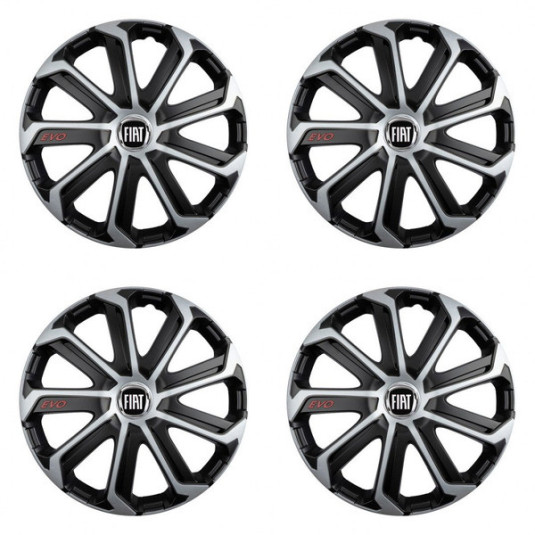 Puklice pre Fiat (čierny) 16 Evo black&silver