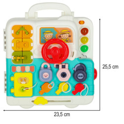 Senzorická manipulačná tabuľa montessori montessori kľučky medvedík XXL svetlo zvuk