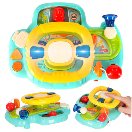 Detský interaktívny volant simulátor hudby znie modro