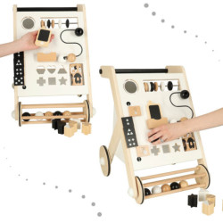 Drevené detské chodítko s interaktívnymi prvkami