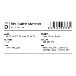 Poistné skrutky kolies D M14x1, 50x26mm guľové sedlo