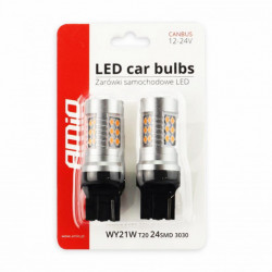 LED žiarovky CANBUS 3030 24SMD T20 7440 WY21W  Oranžová 12V/24V   2ks