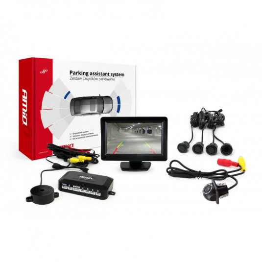 Asistenty parkovania TFT01 4,3 s kamerou HD-305 LED 4-senzorové čierne GOLD