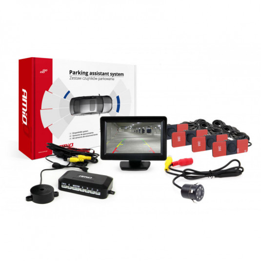 Asistenty parkovania TFT01 4,3 s kamerou HD-307-IR 4-senzorové čierne vnútorné