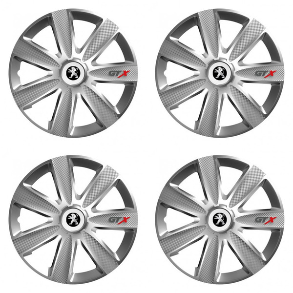 puklice pre Peugeot (staršie logo) 16 GTX CARBON silver