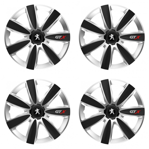 puklice pre  Peugeot (staršie logo) 15 GTX CARBON silver/black