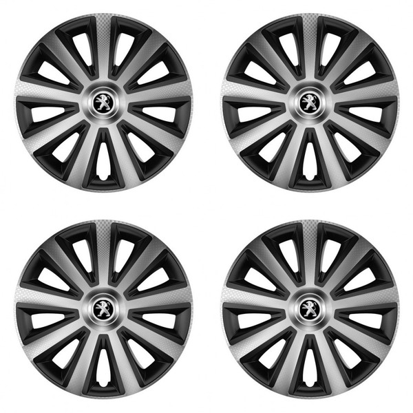 puklice pre Peugeot (staršie logo) 16 Aviator carbon silver&black